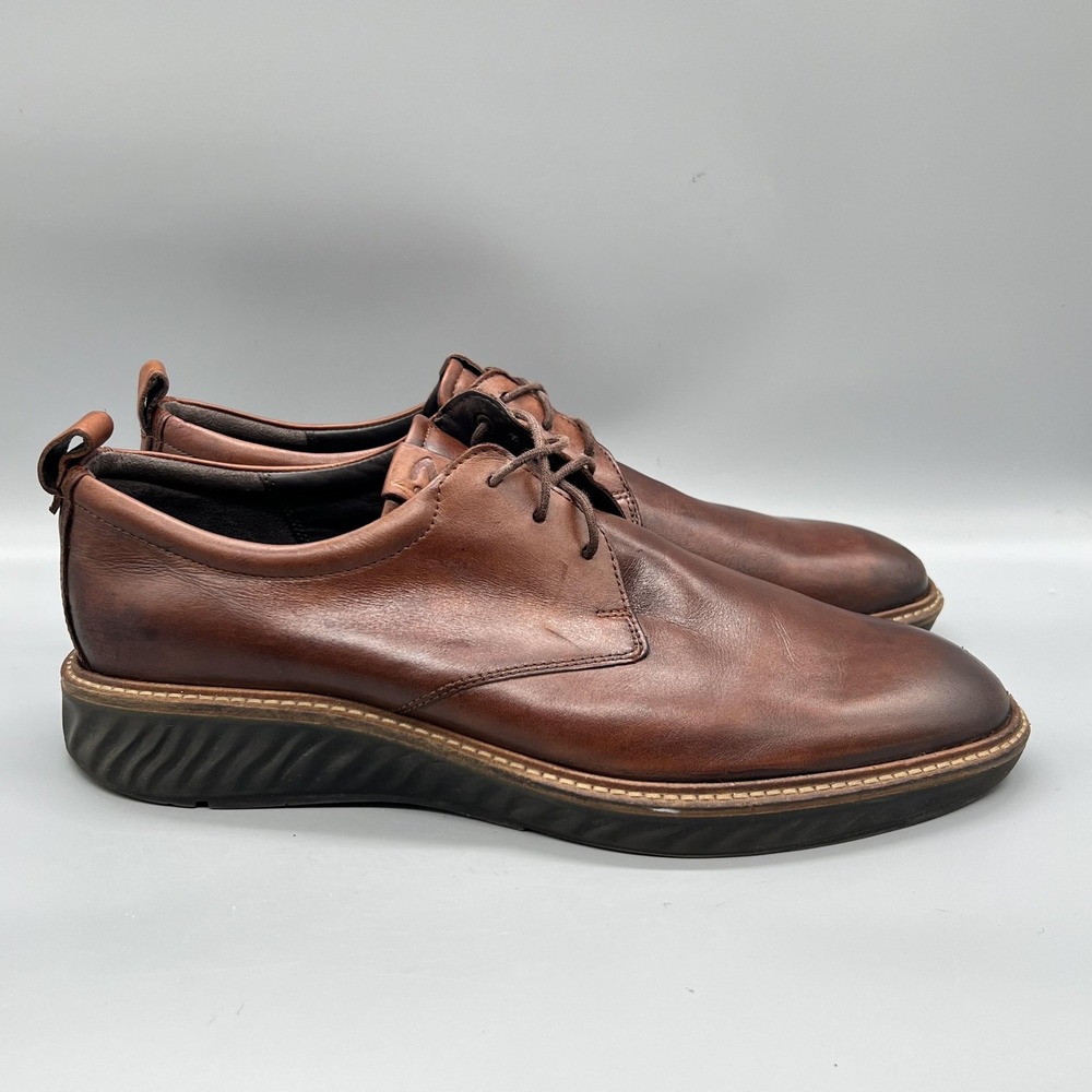 ECCO Walking Sneakers Mens 11.5 Brown Leather Lace Up S.T.1 Casual Derby Shoes